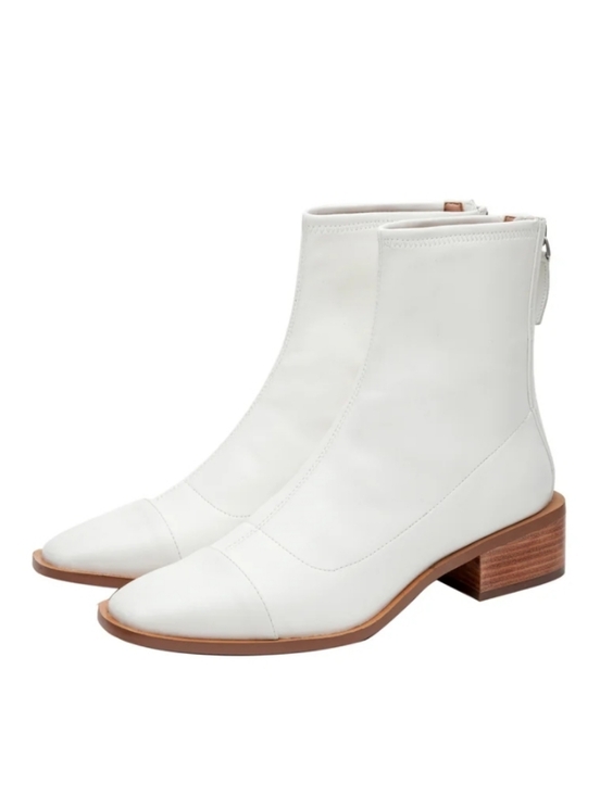 Paolo Shoes - Paolo Women's White Leather Ankle Boots - Classic Block Heel